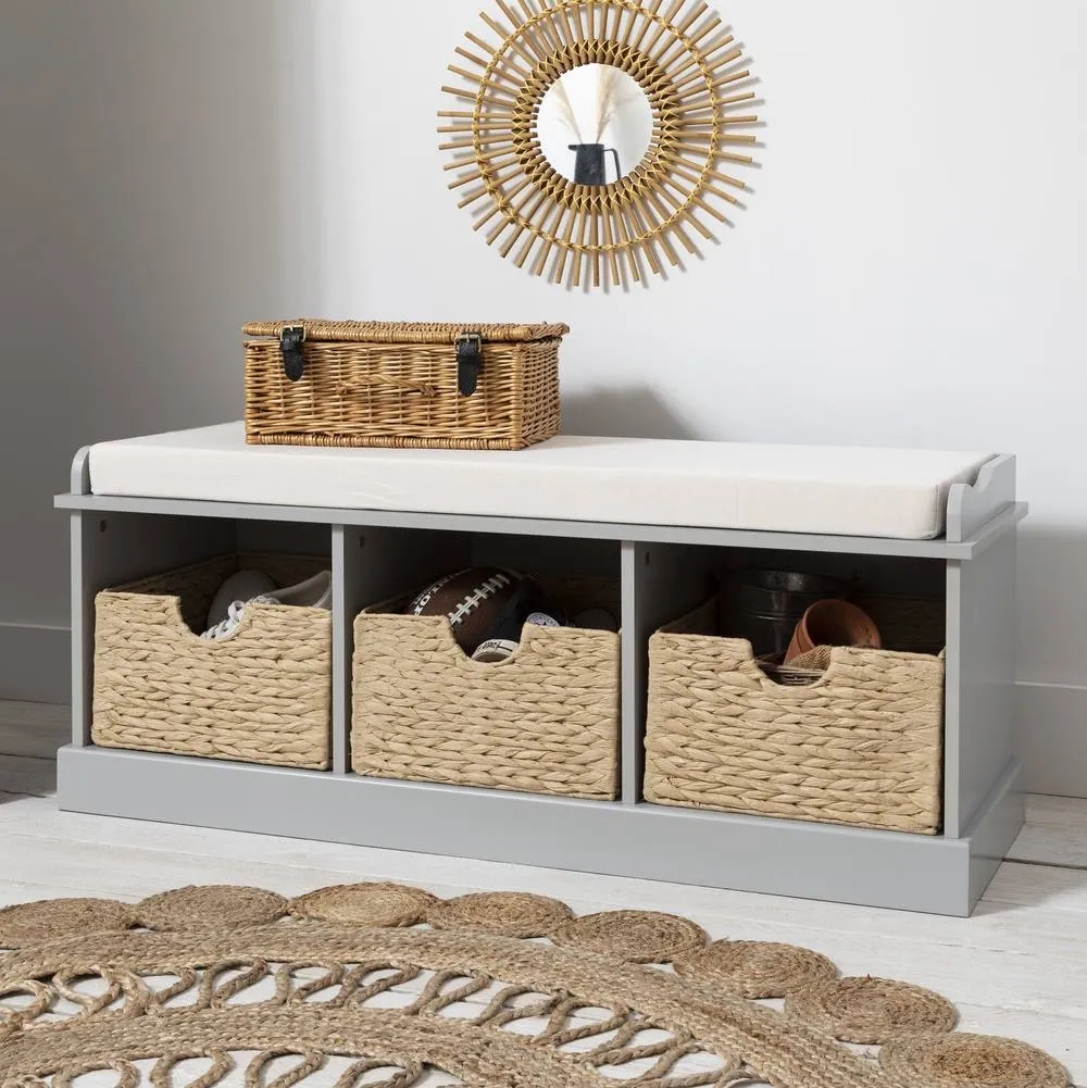 Nöa and Nani Stockholm Storage Bench with 3 Brown Baskets in Silk Grey
