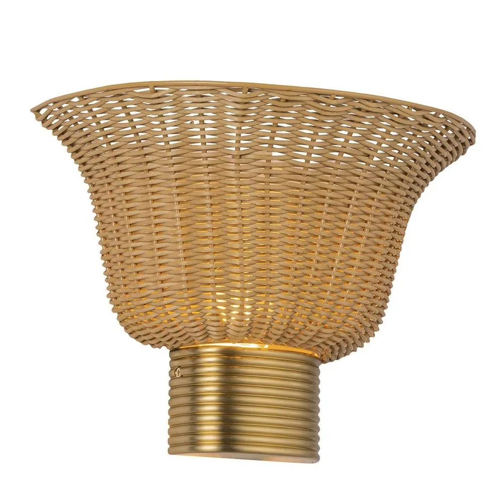 Netlighting Kai Wall Light Brushed Gold & Rattan 6