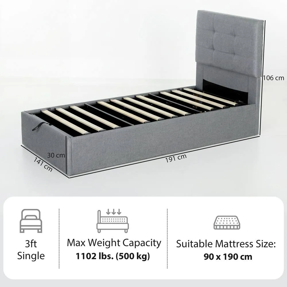 HOMCOM Upholstered Ottoman Bed, 3ft Single Storage Bed Frame, Grey 3