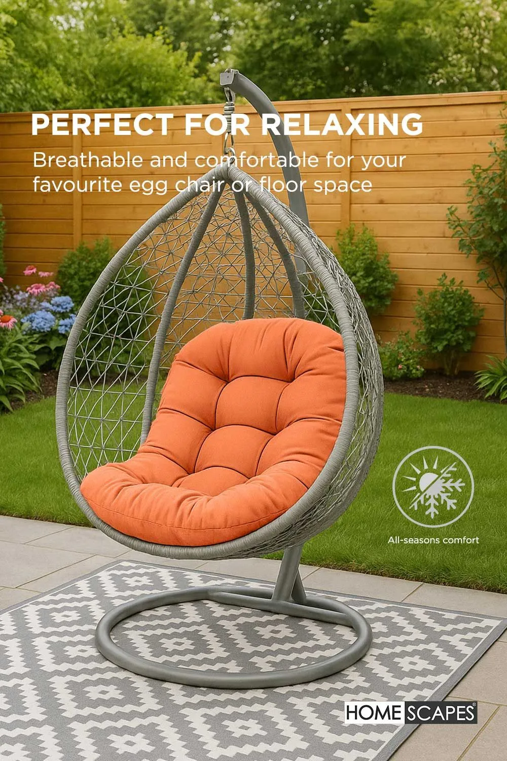 Homescapes Luxury Egg Chair Cushion, Hanging Basket Swing Chair Cushion in Burnt Orange 4