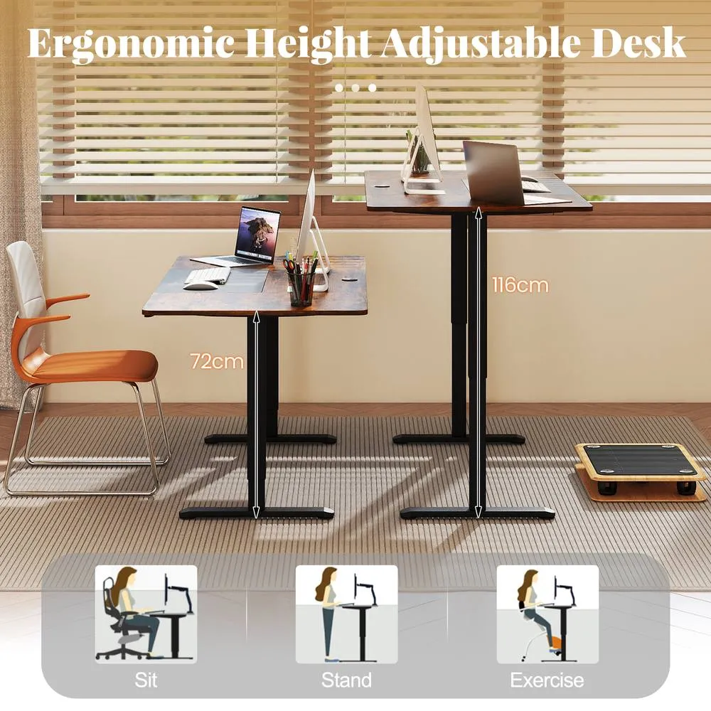 Costway Electric Standing Desk 140x70cm Height Adjustable Desk Sit Stand Desk in Brown 2