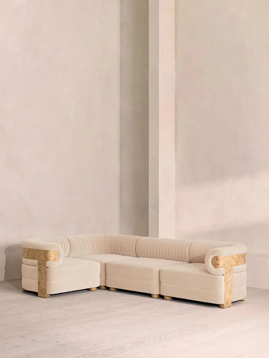 Caleb Modular L-Shape Sofa, Velvet, Porcelain, Blonde Burl
