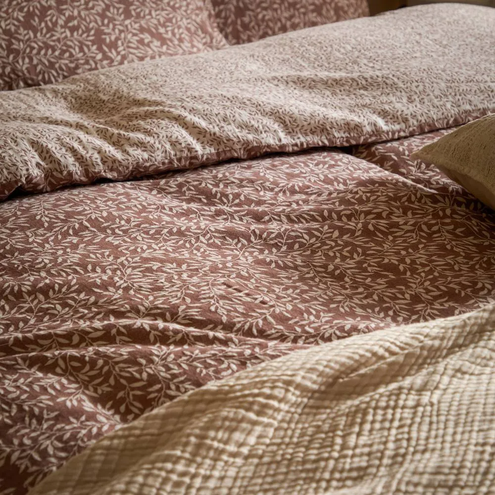 Yard Perrie Leaf Muslin 100% Cotton Duvet Cover Set in Walnut 6