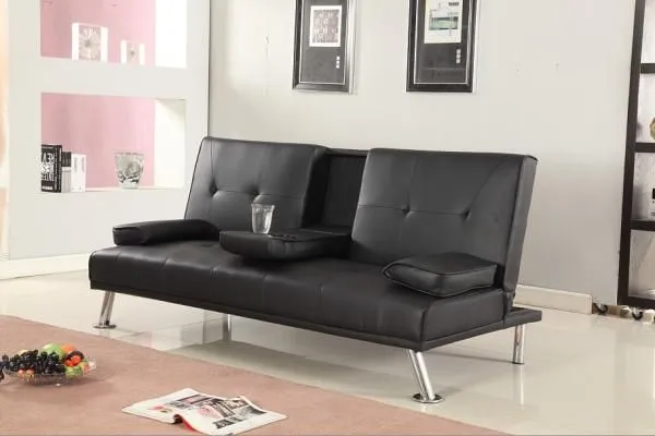 Comfy Living Ltd Faux Leather Italian Style Luxury Sofa Bed with Drink Cup Holder in Brown 1