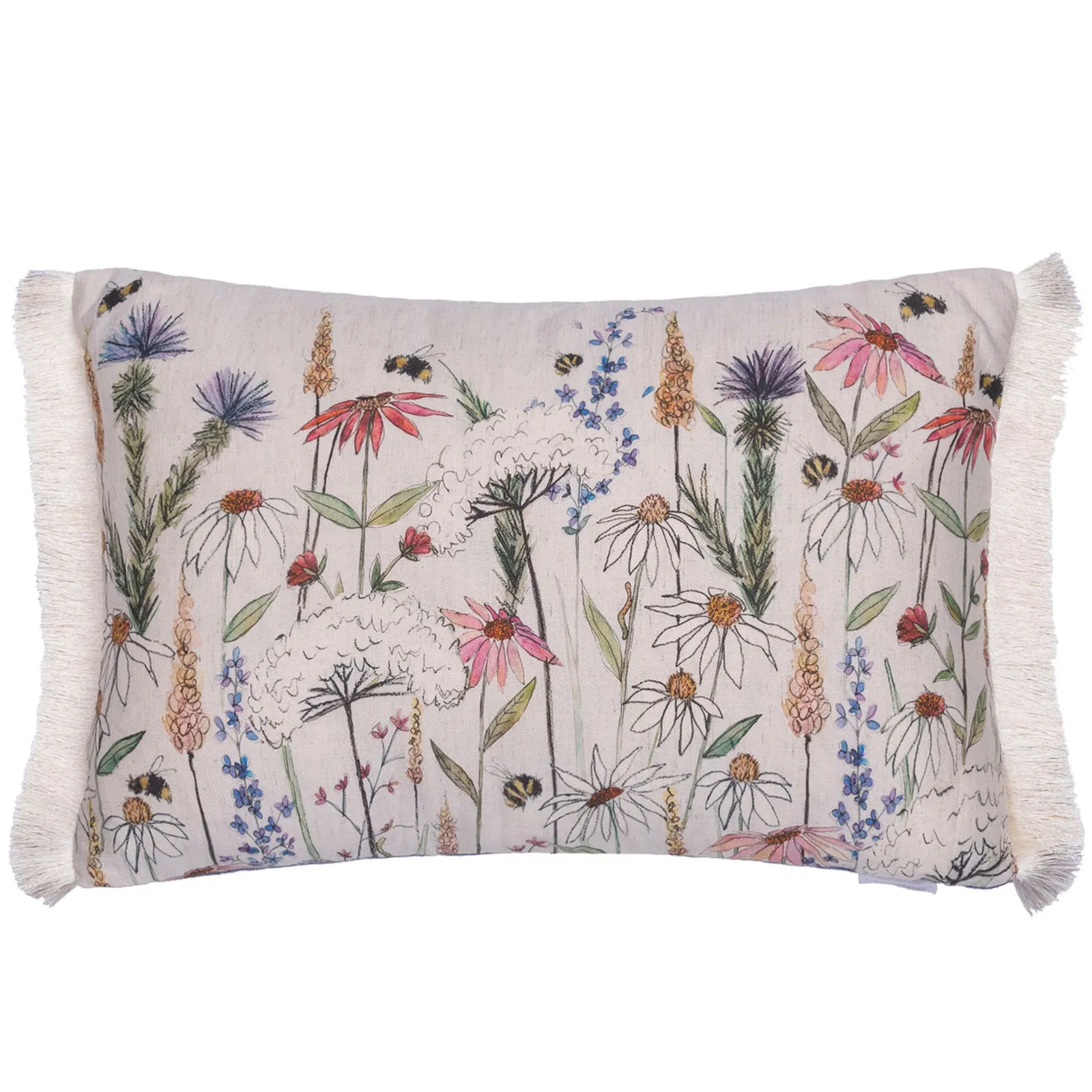 Voyage Maison Hermione Floral Fringed Cushion in Natural 2