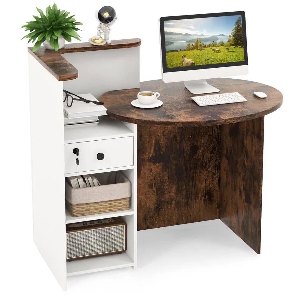 Costway Reception Desk Computer Table Corner Writing Desk Workstation in Brown