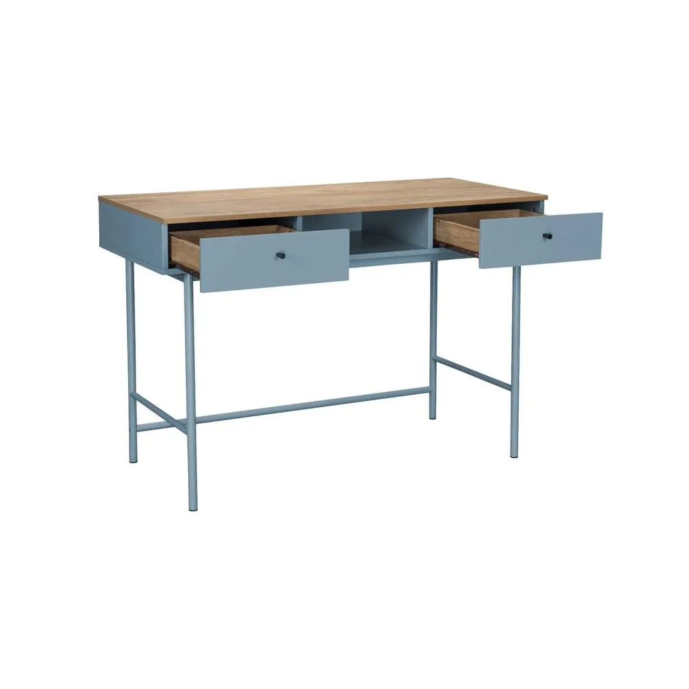 sweeek Wood decor & iron desk with 2 drawers & 1 compartment in Blue 6