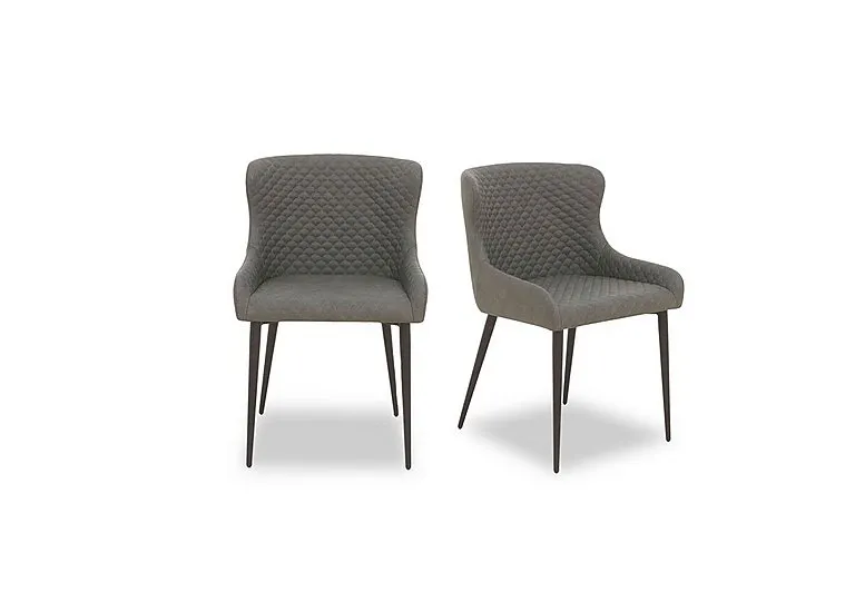 Hanoi Pair of Faux Leather Dining Chairs - Slate Grey