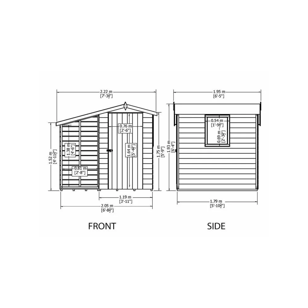 Shires Shed & Log Store 7x6' Dip Treated Single Door with One Opening Window in Brown 5