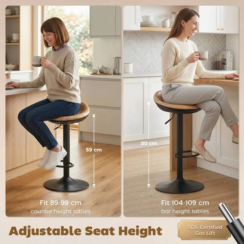 HOMCOM Set of 2 Breakfast Barstools, PU Leather Swivel Bar Stools, Oak in Natural 6