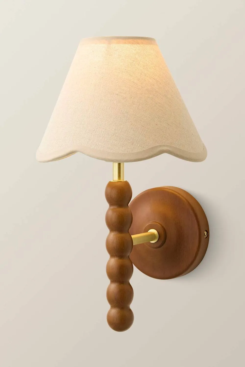 ValueLights Bobbins Walnut Bobble Wall Light & Linen Trim Lamp Shade in Baby Pink 3