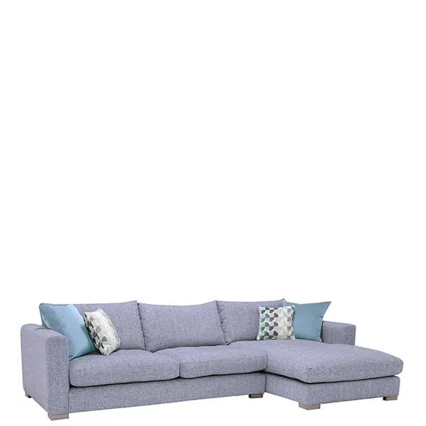 Fontella Large Right Hand Facing Chaise Fabric Sofa - Light Grey/Blue - W316 x D168 x H82cm - Barker & Stonehouse