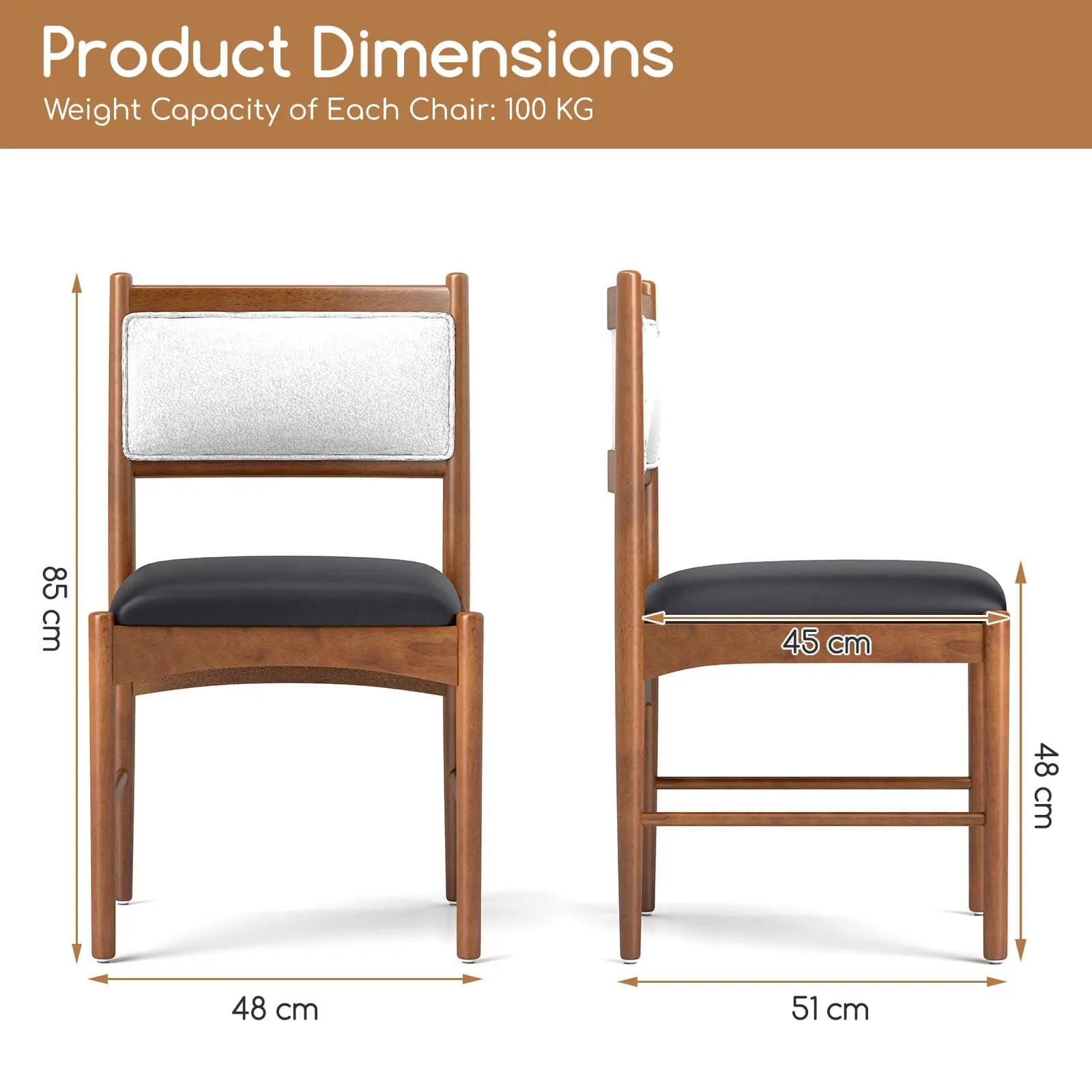 Costway Wooden Dining Chair Set of 2 Upholstered Kitchen Chairs-Brown in Brown 2