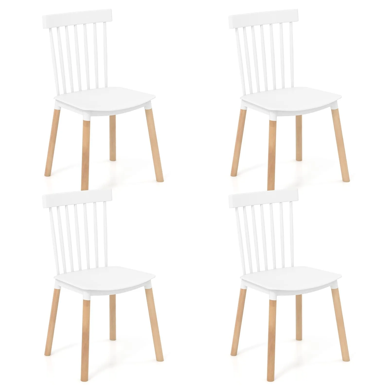 Costway Set of 4 Windsor Dining Chairs Kitchen Armless Side Chairs-White in White