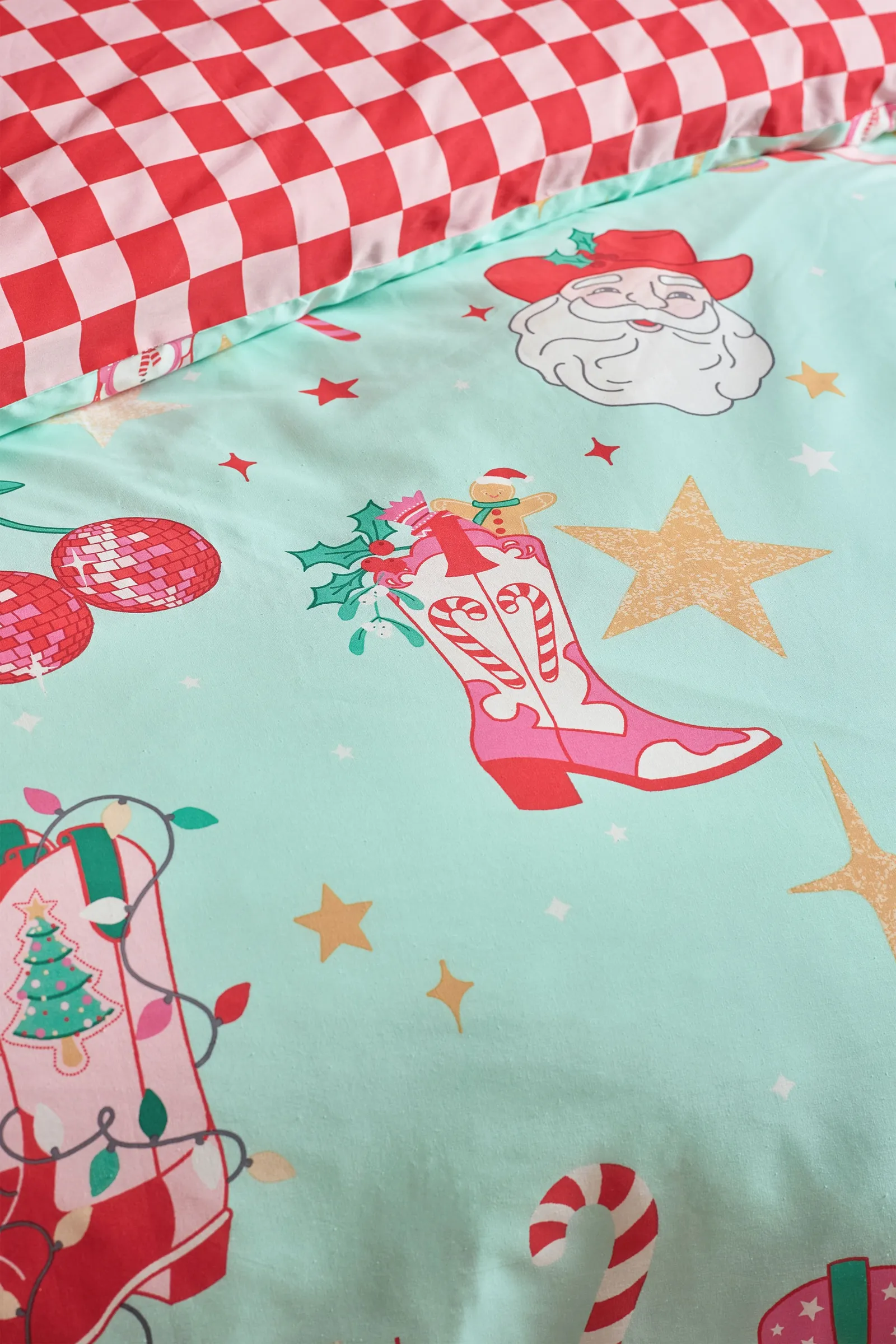 Catherine Lansfield Santa's Howdy Christmas Duvet Cover Set - Reversible, Festive Green, Easy‑Care Polycotton in Green 4