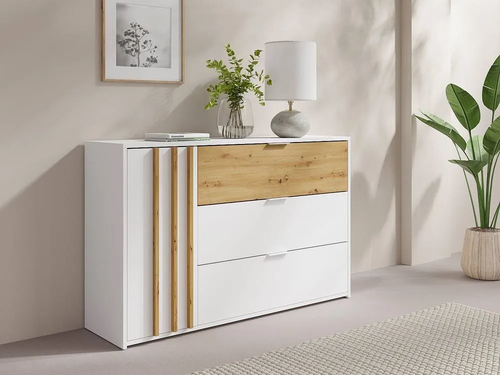 Vente-unique 3 - Drawer & 1 - Door Chest Of Drawers - Colour: Natural & White in Light Oak