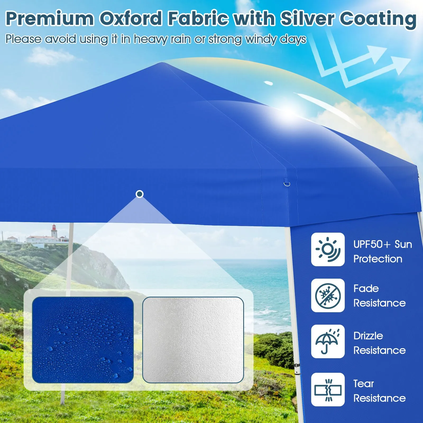 Costway 14 x 9.2 FT Outdoor Pop up Canopy Tent Easy Setup Sun Shelter in Blue 6