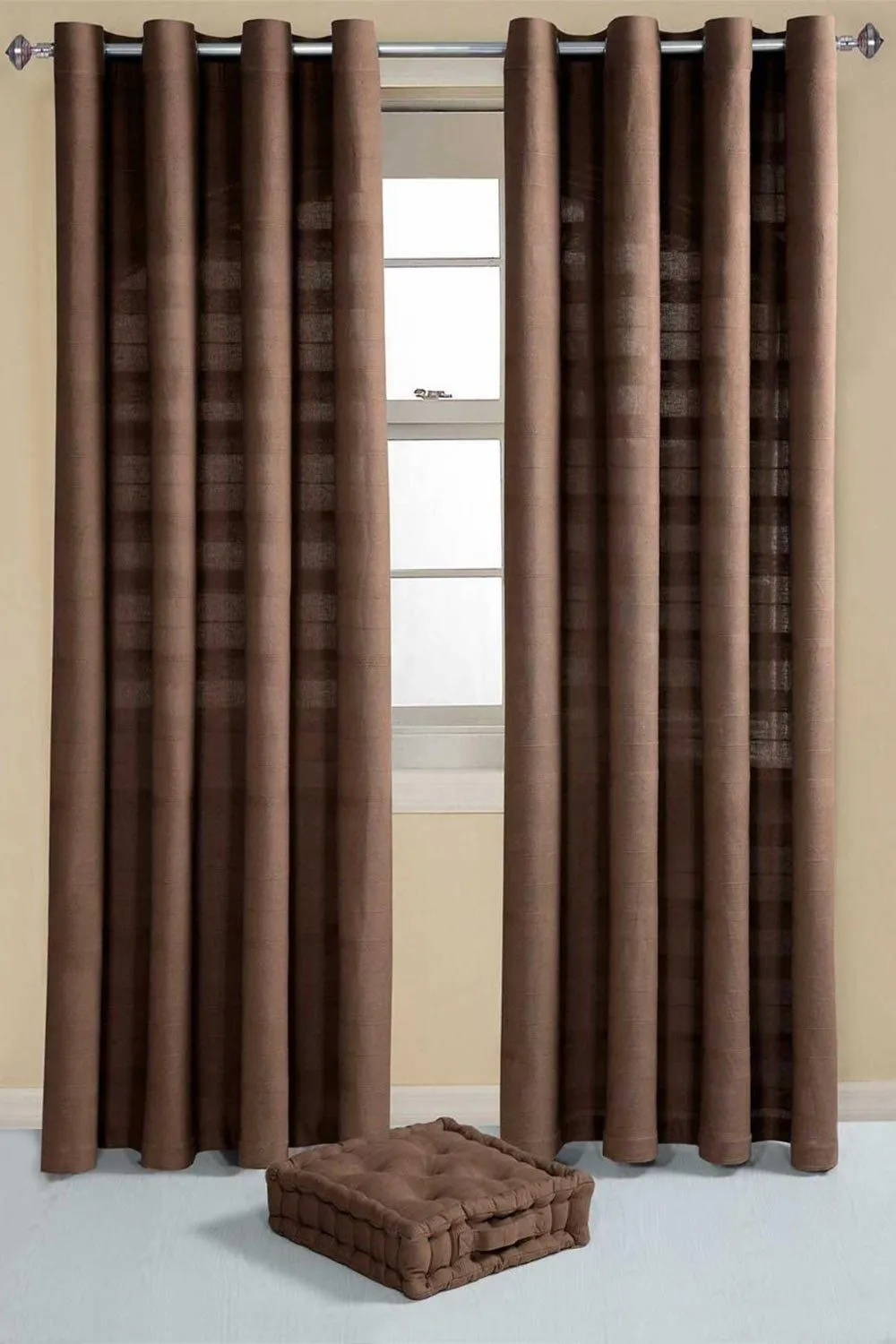Homescapes Cotton Rajput Ribbed Curtain Pair in Chocolate 3