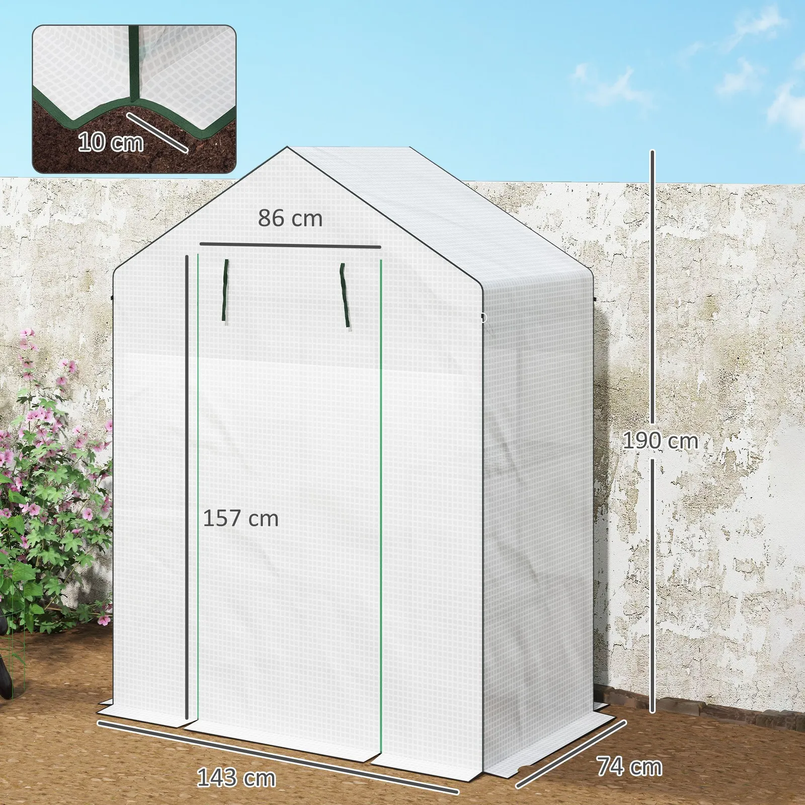 OUTSUNNY Walk-in Greenhouse with 4 Shelves, Outdoor Small Greenhouse, White 3