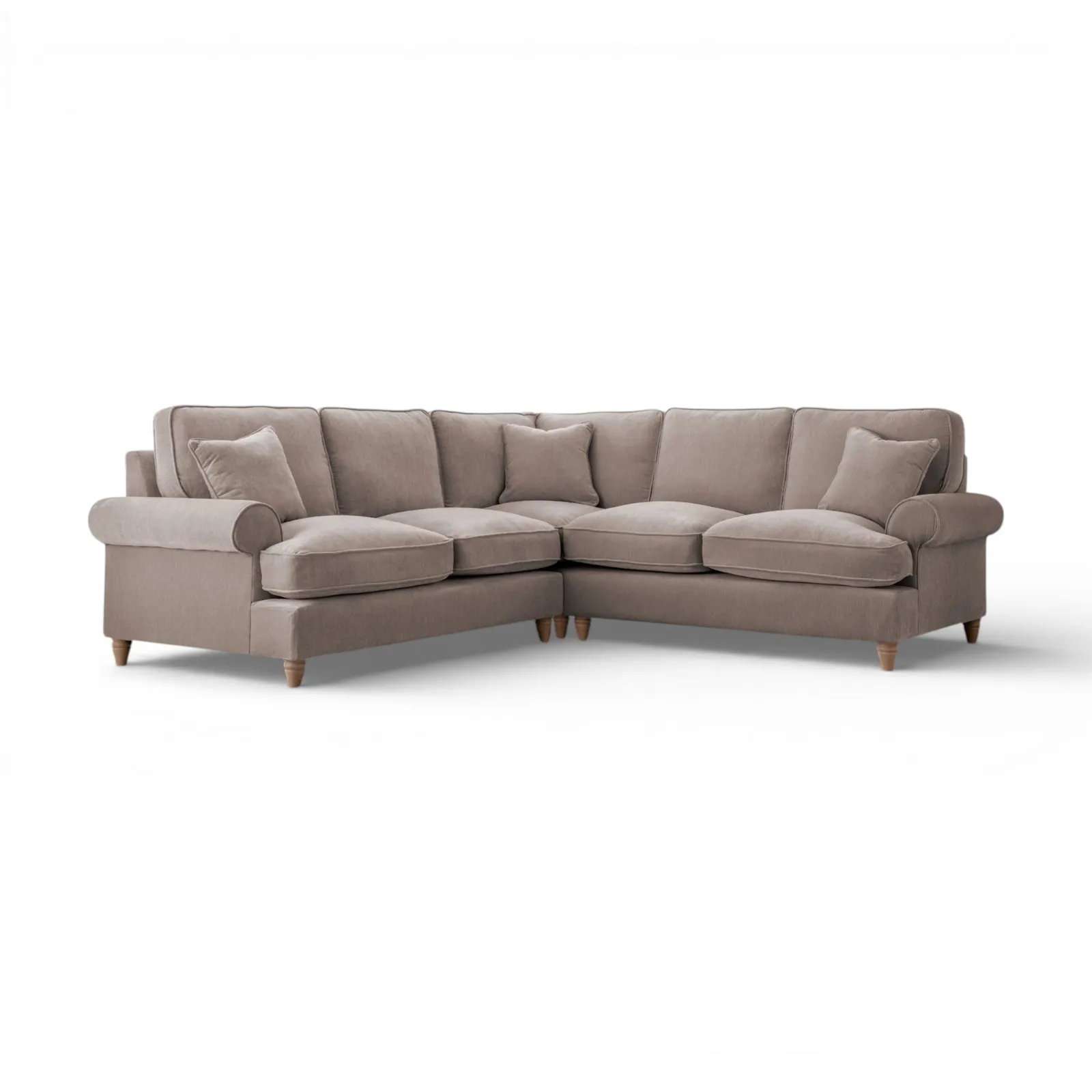 The Great Sofa Company Ezra Large Textured Velvet Corner Sofa - Scroll Arm in Taupe 2