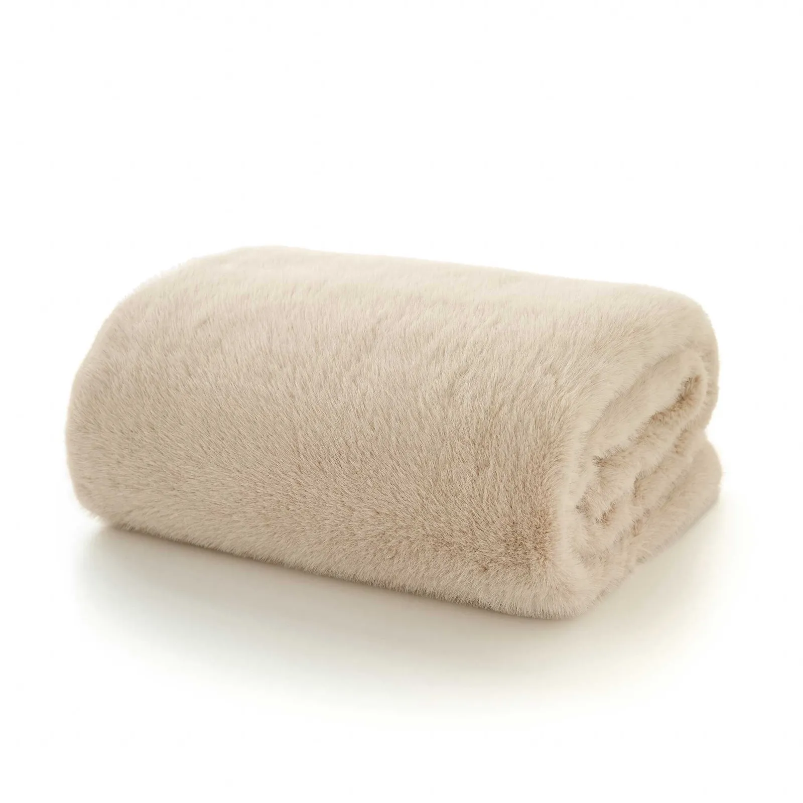 Natural Faux Fur Throw Blanket, Neutral Polyester | Barker & Stonehouse