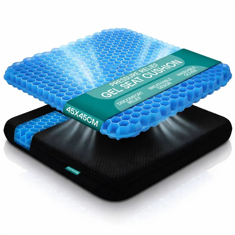 Tanness Gel Seat Cushion for Long Sitting - 45x45cm, Soft & Breathable