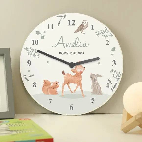 Personalised Woodland Animals Wooden Nursery Clock 3