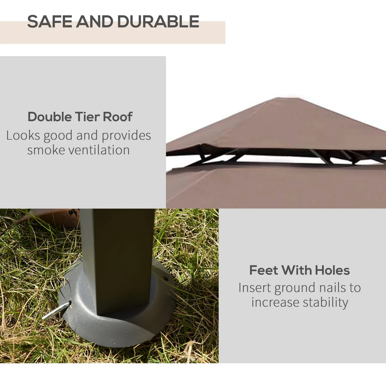 OUTSUNNY Outdoor Double-tier BBQ Gazebo Shelter Grill Canopy Barbecue Tent in Brown 4