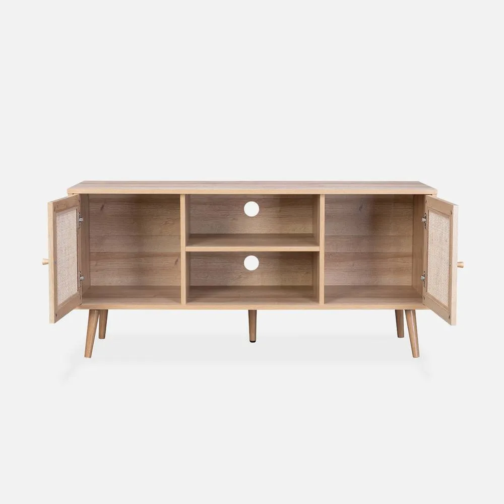 sweeek 120cm Tv Unit Wooden & Cane Effect 2 Doors in Light Brown 3