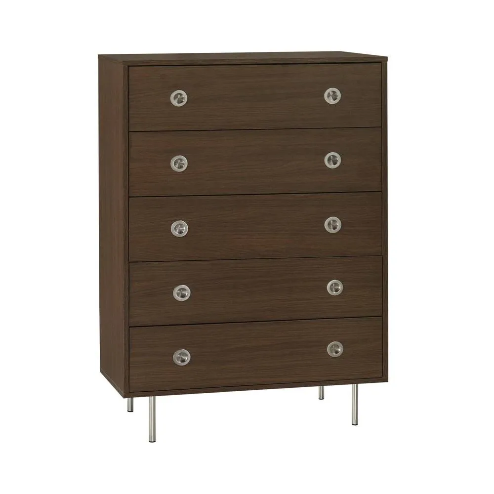 sweeek Vintage chest of drawers with wood decor & stainless steel, 5 in Dark Brown 2