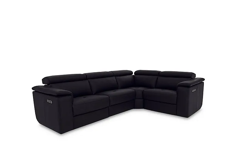 Canto Small Leather Power Recliner Corner Sofa with Power Headrests and Power Lumbar - Torello Nero - Sofas and Armchairs - In Time for Christmas