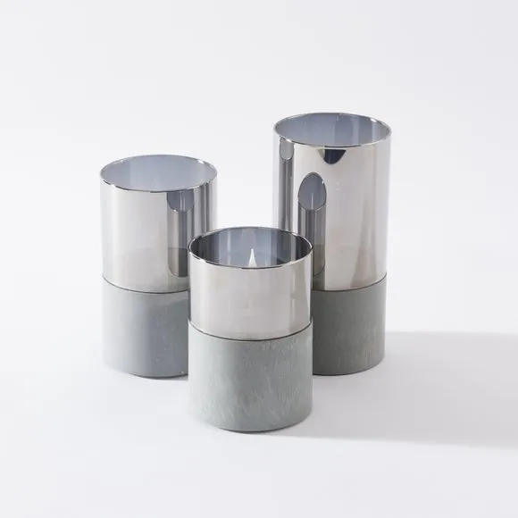 Set of 3 Grey Glass LED Candles 3