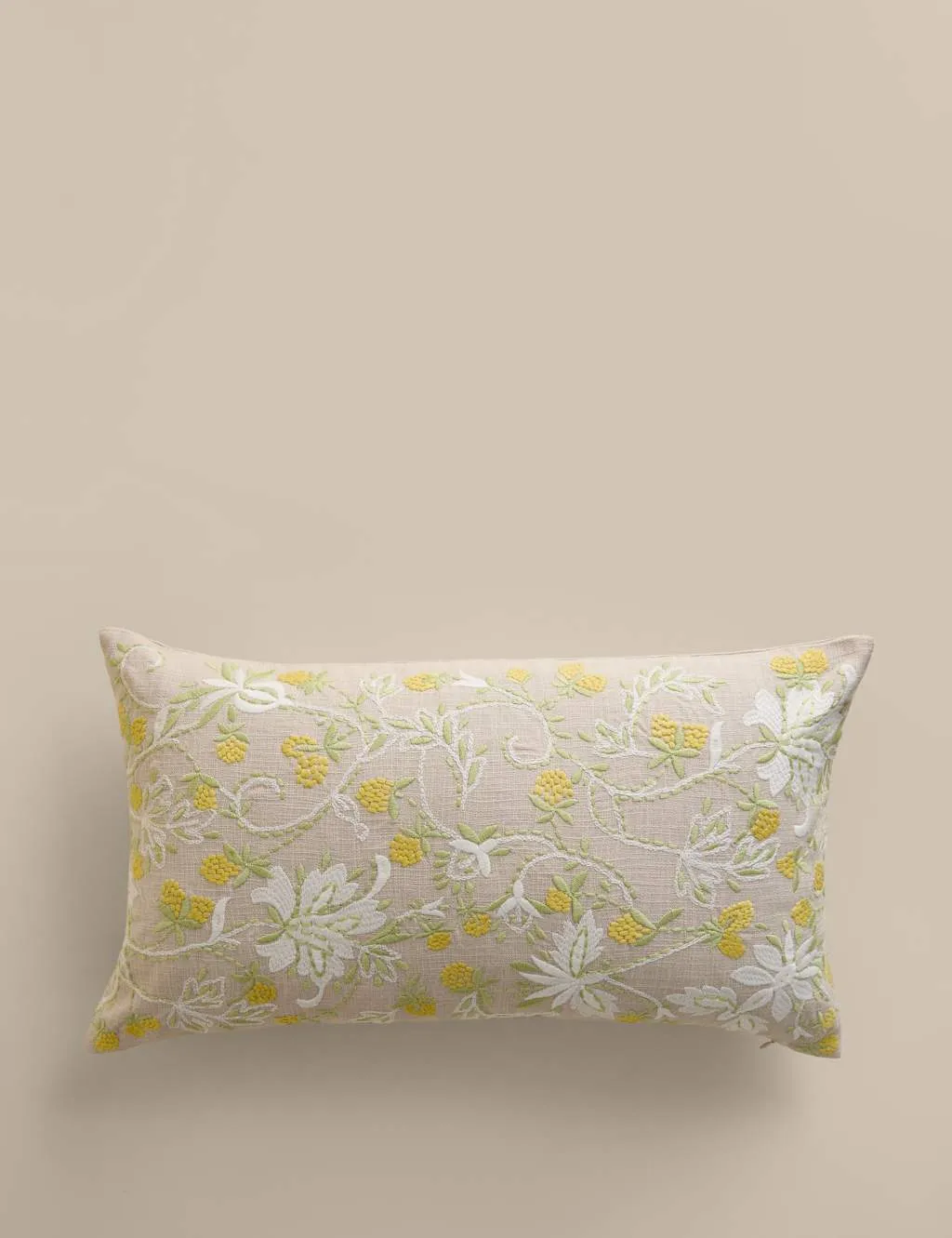 M&S Pure Cotton Floral Embroidered Bolster Cushion Natural Mix
