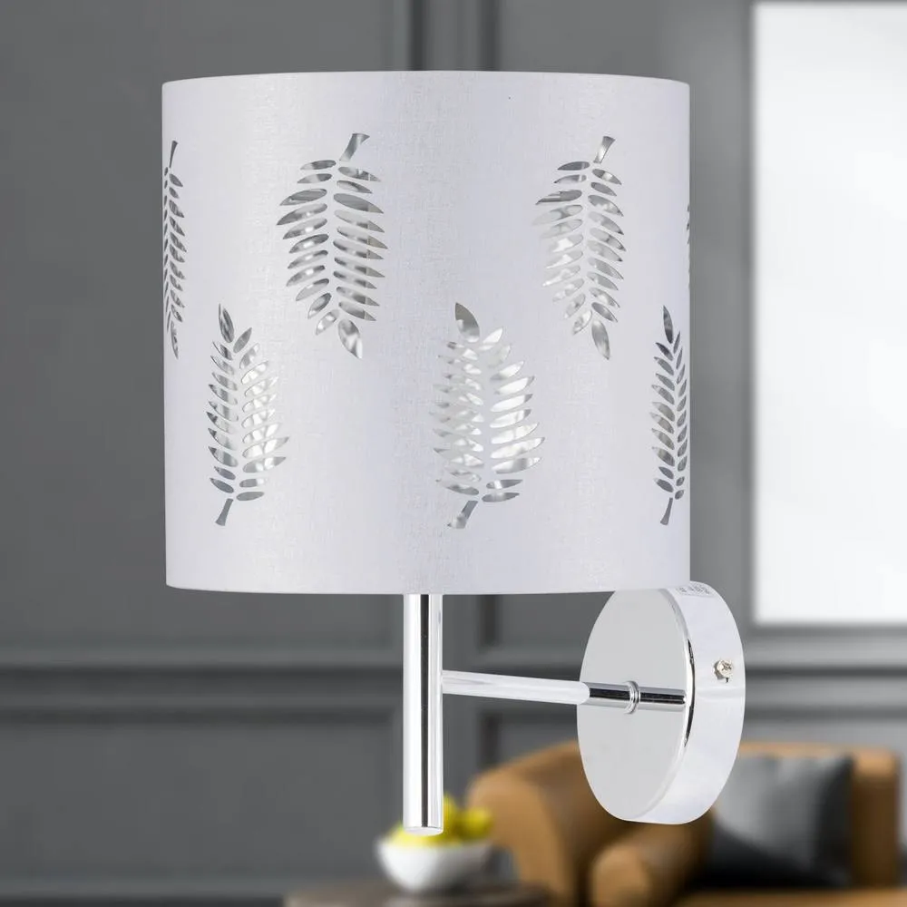 First Choice Lighting Set of 2 Brea - Chrome Wall Lights with White Fern Shades in Silver 5