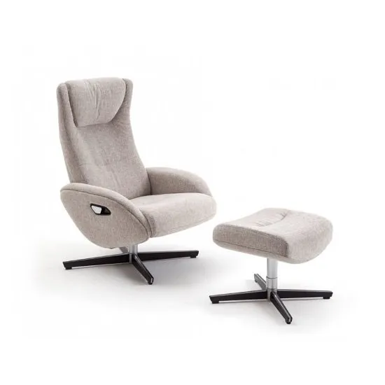 Deneb Recliner Fabric Armchair In Beige With Footstool