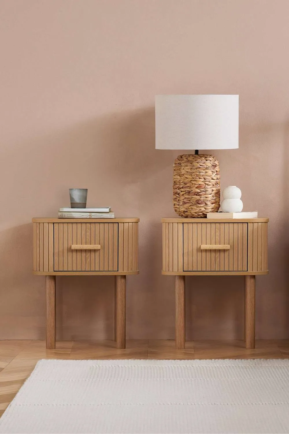 Birlea Pair of 1 Drawer Oak Wooden Fluted Bedside Axel in Natural