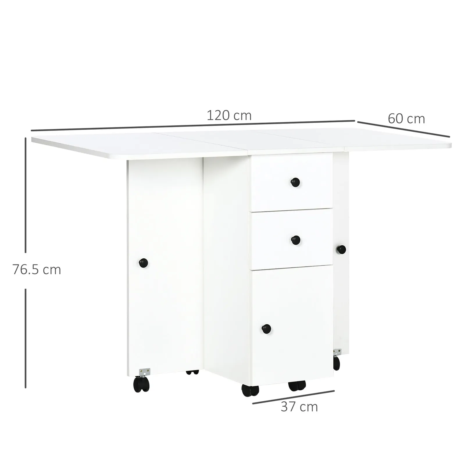 HOMCOM Folding Dining Table, Drop Leaf Table With Storage Drawers in Brown 3