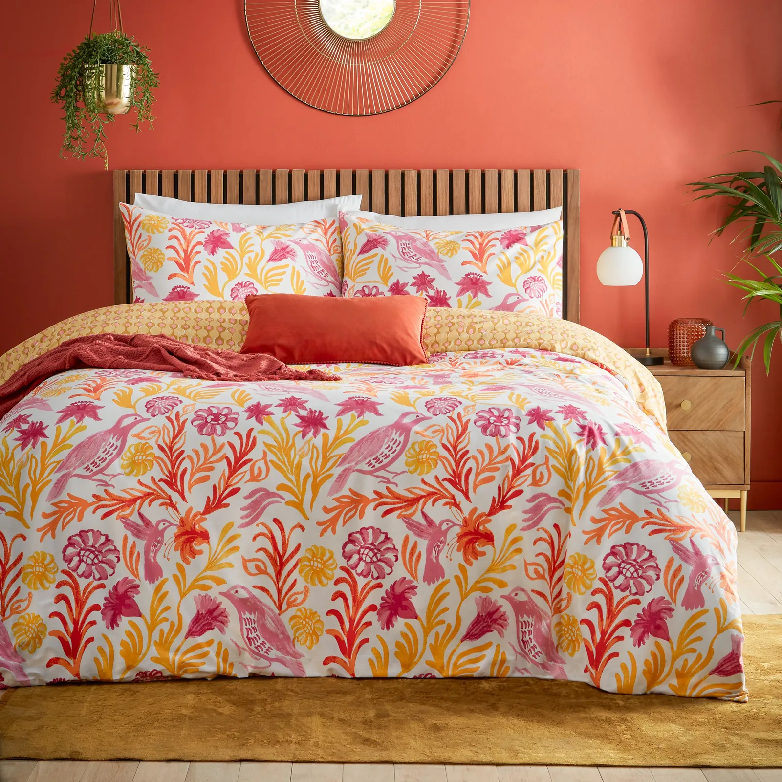 Furn Alentejo Floral Bird Duvet Cover Set in Orange