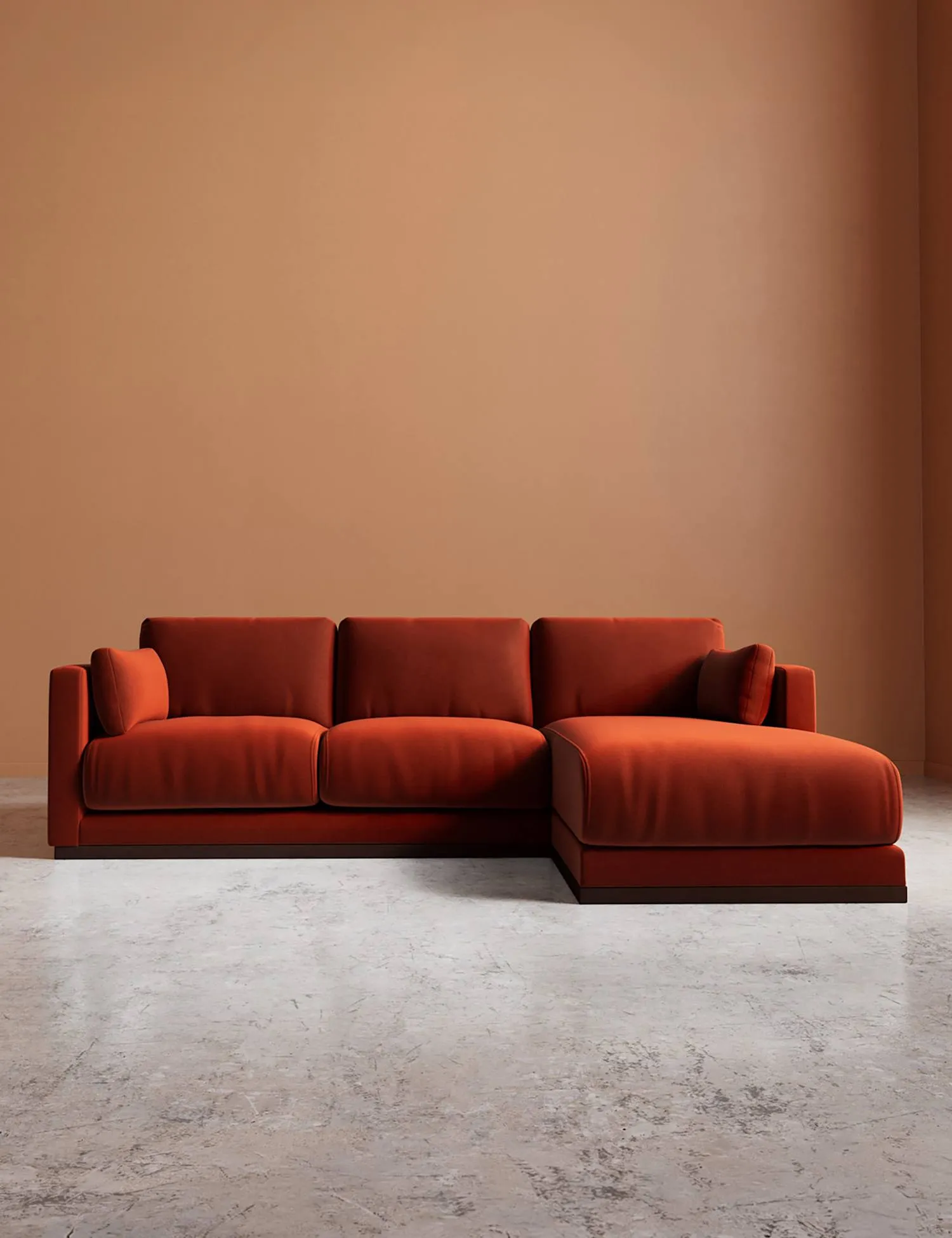 Swoon Crushed Velvet Right Corner Sofa Dark Orange