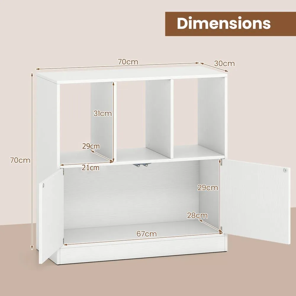 Costway 3-Cube Bookcase 3-Tier Bookshelf w/Cabinet Modern Storage Organizer in White 2