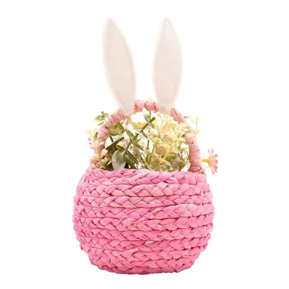 Eggstraordinary Gift Co. Faux Flower Easter Bunny Basket Decoration 4
