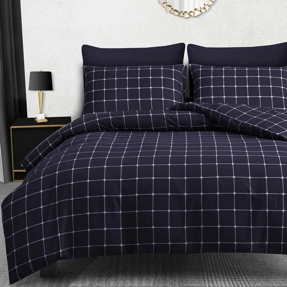 Pamposh Reversible Check Duvet Cover Set With Matching Pillowcases in Navy