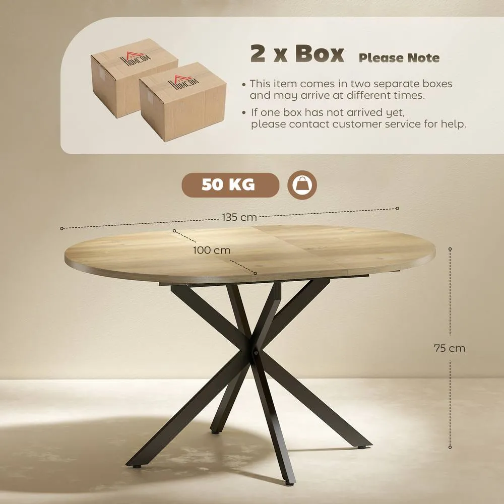 HOMCOM Extendable Dining Table for 4-6 with X-Shape Base, Natural Wood 3