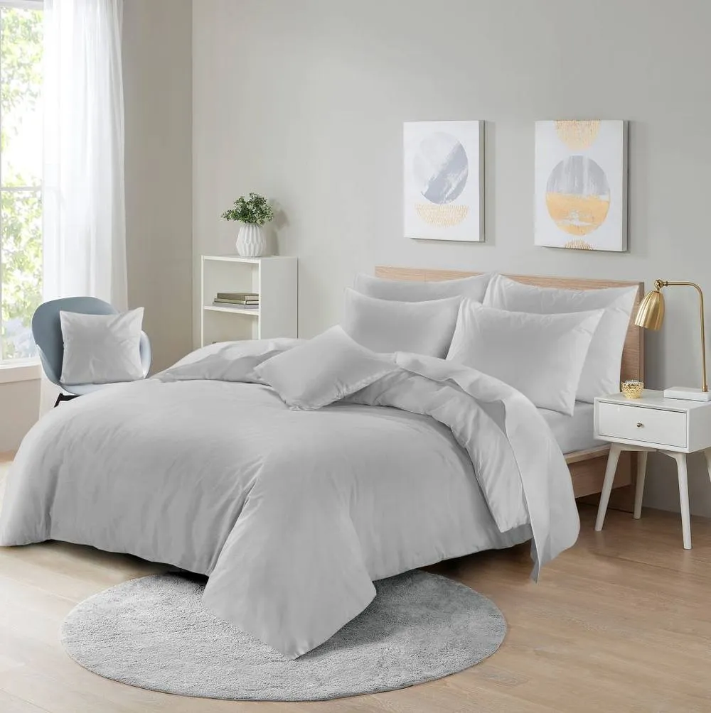 Homes-Linen Ultra Soft Microfibre Duvet Cover Set Breathable Wrinkle-Free Bedding in Silver