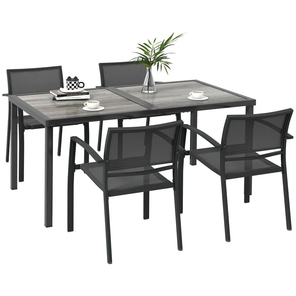 OUTSUNNY 5 Pieces Patio Dining Set with 4 Stackable Chairs in Grey 2