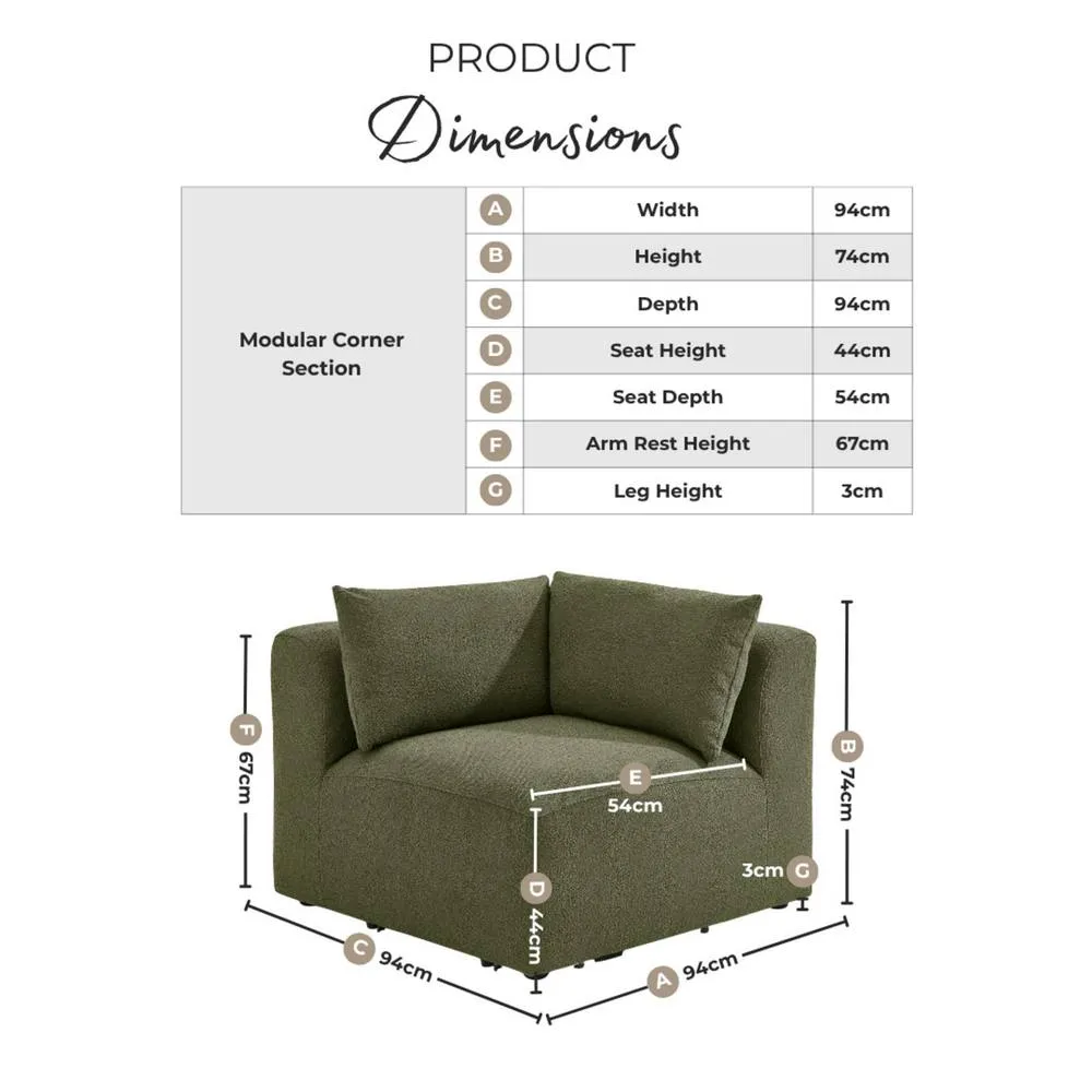 FurnitureboxUK Drift Boucle Corner Section Armchair for Modular Sofa in Green 2