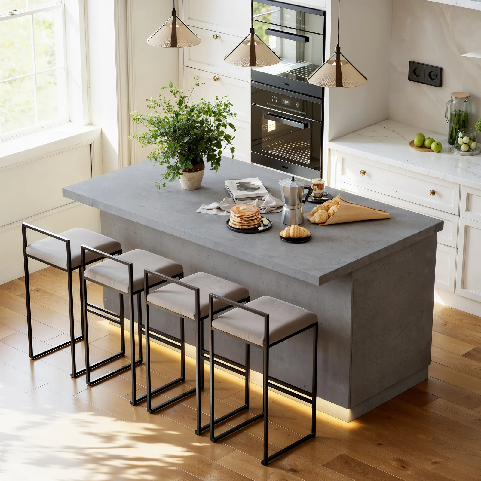 180 cm Japandi Grey Wood Kitchen Island with Multi-Storage and LED Light