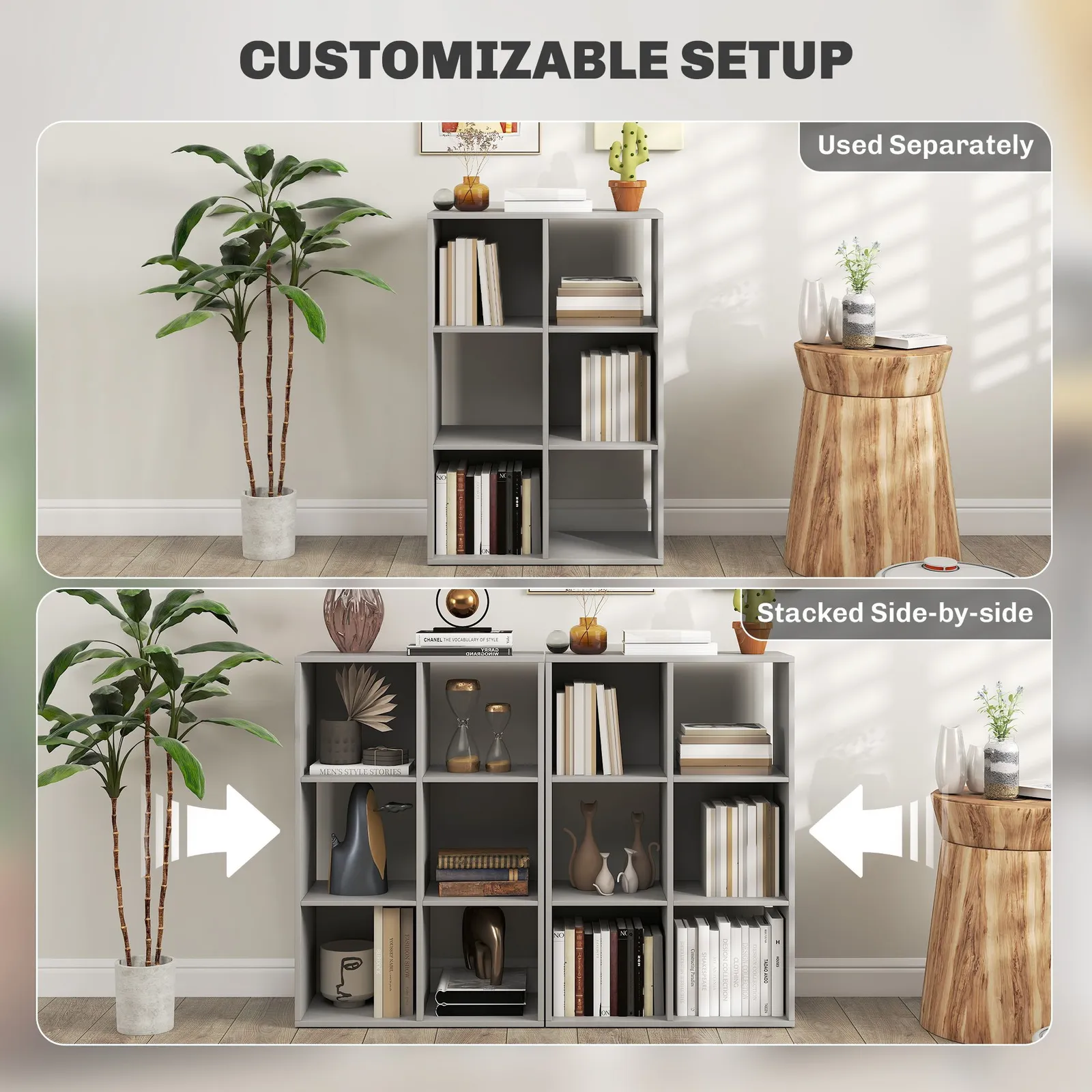 HOMCOM 6-Cube Bookshelf, Display Shelving Unit for Home Office, Light Grey 5