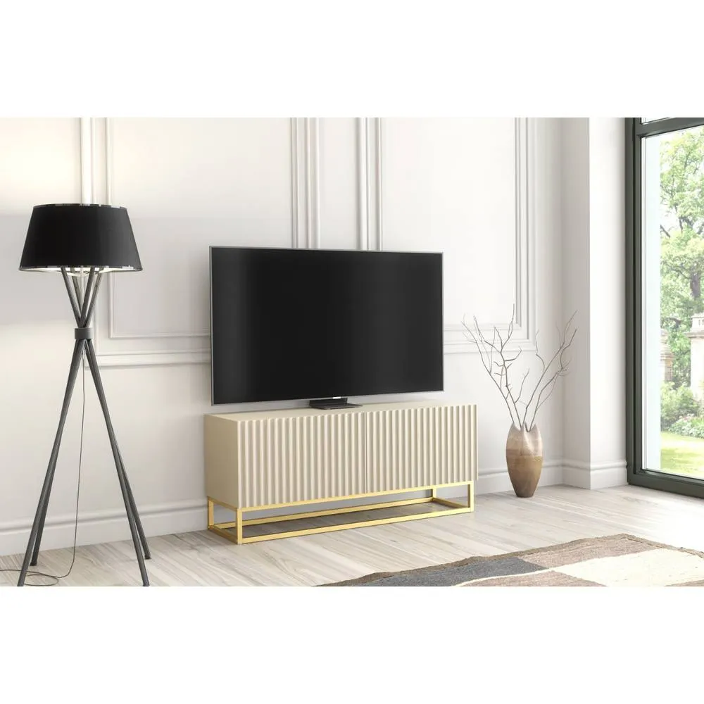 Creative Furniture Ripple TV Unit 100cm - Cashmere Warm Beige Taupe Finish with Gold 6