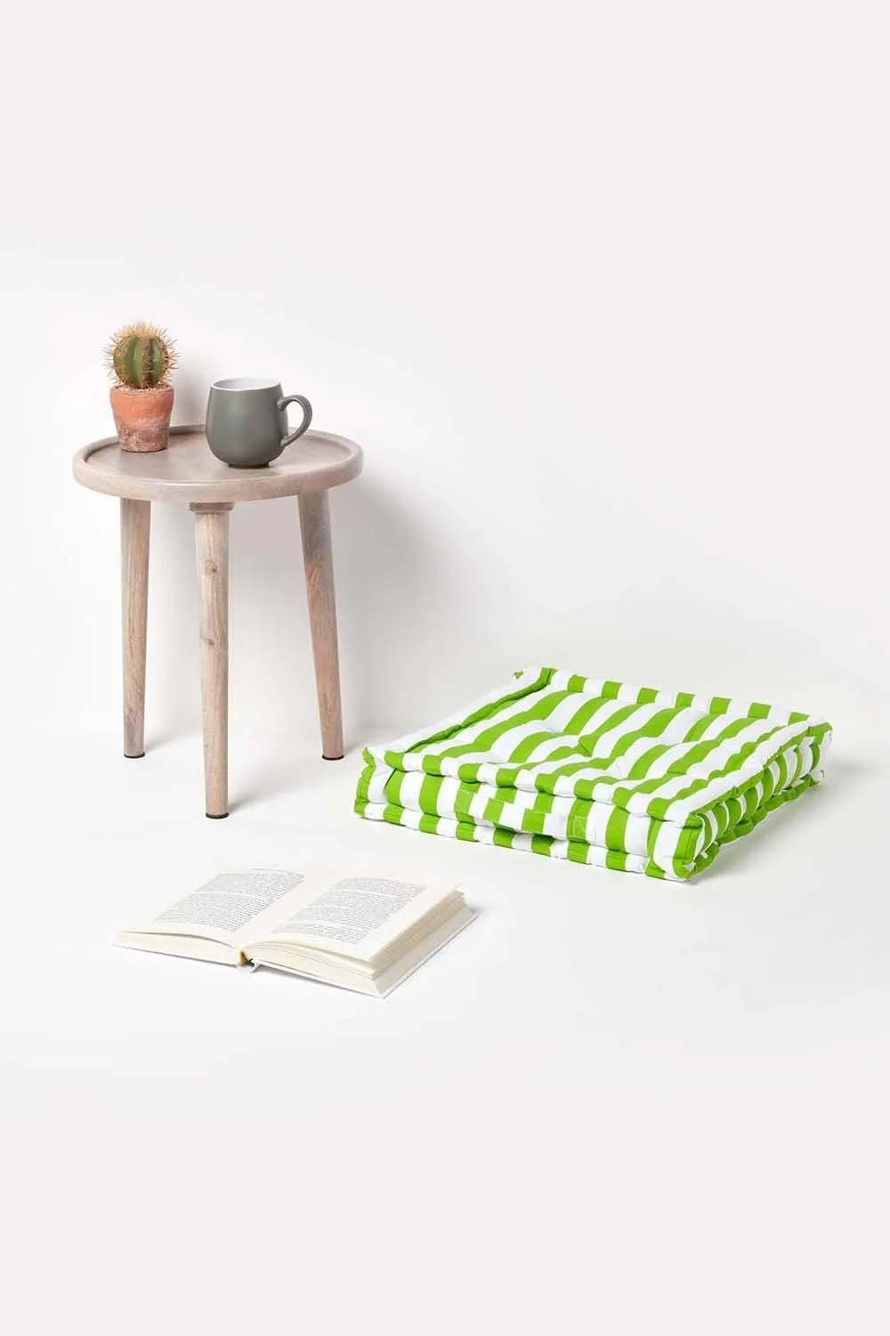 Homescapes Cotton Thick Stripe Floor Cushion in Green 2